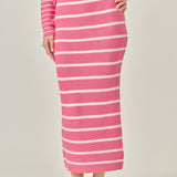 Stripe Knit Midi Skirt in Pink