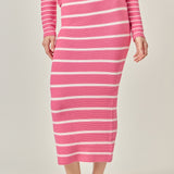 Stripe Knit Midi Skirt in Pink