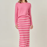 Stripe Knit Midi Skirt in Pink