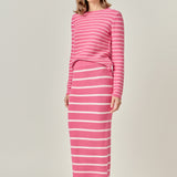 Stripe Knit Midi Skirt in Pink