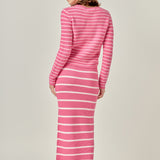 Stripe Knit Midi Skirt in Pink