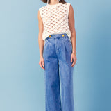 High-Waisted Button Detail Jeans