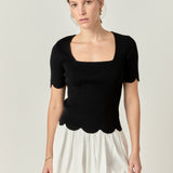 Scalloped Hem Square Neck Sweater