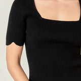 Scalloped Hem Square Neck Sweater