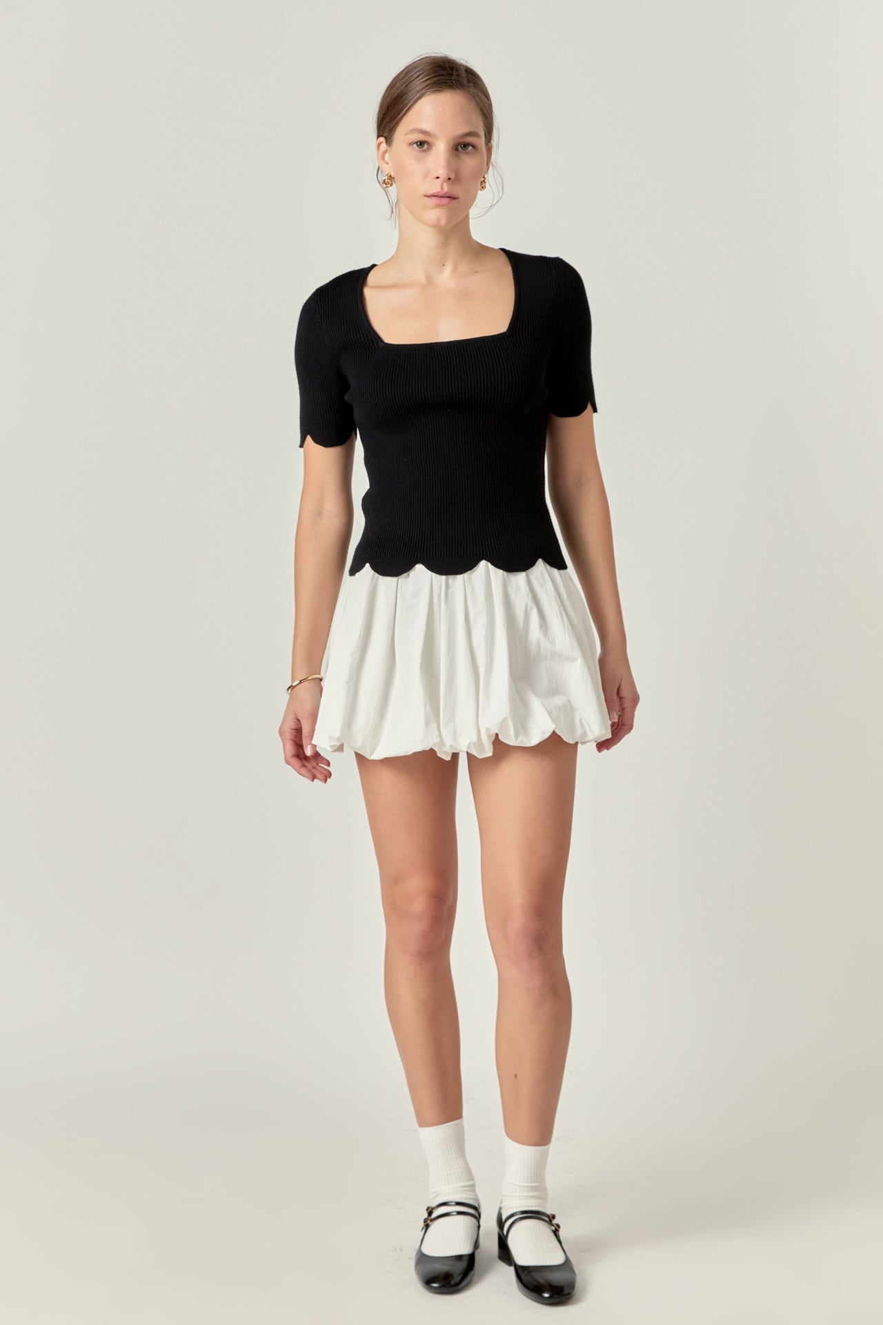 Scalloped Hem Square Neck Sweater