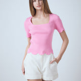 Scalloped Hem Square Neck Sweater