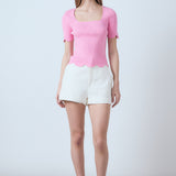 Scalloped Hem Square Neck Sweater