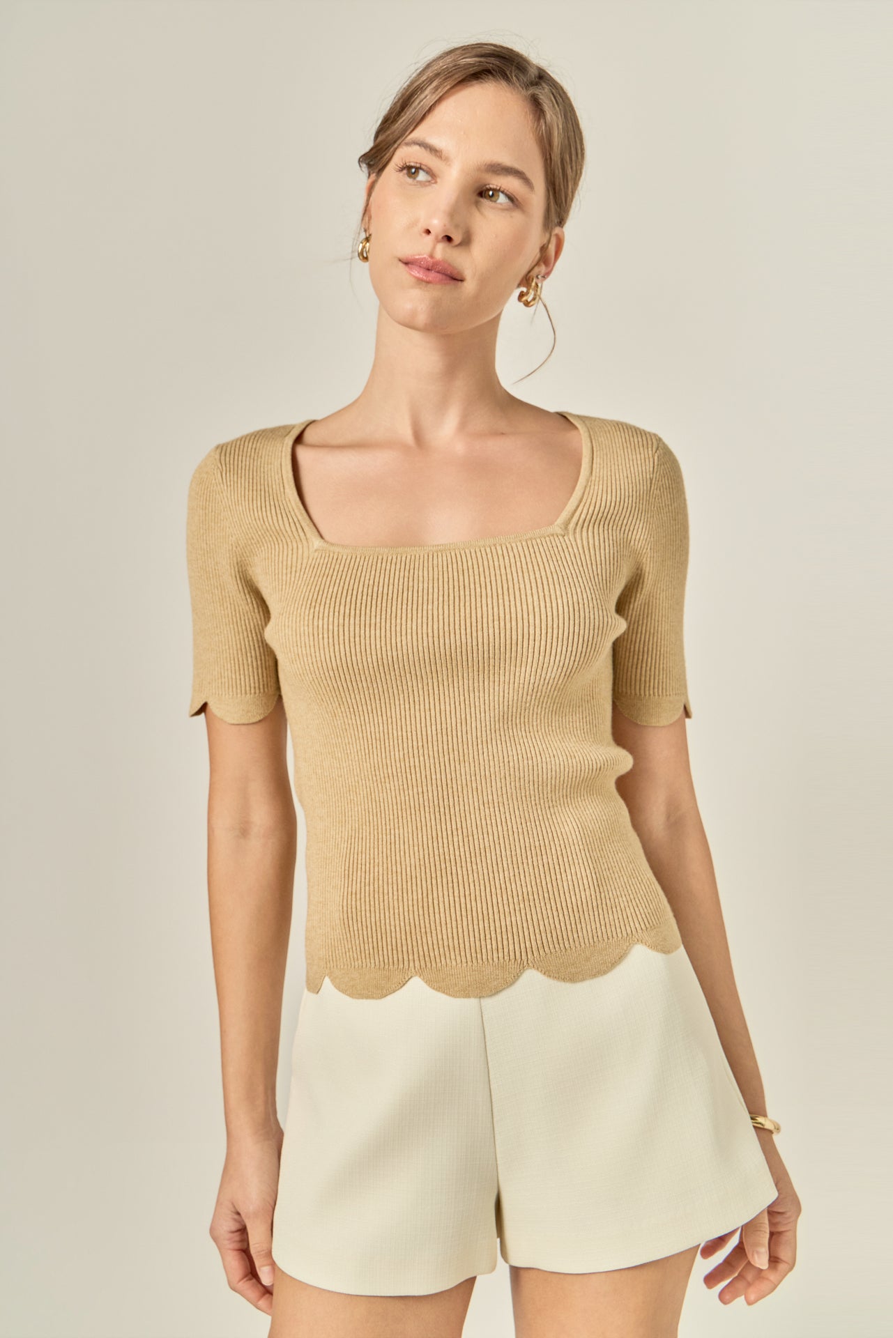Scalloped Hem Square Neck Sweater – English Factory