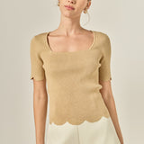 Scalloped Hem Square Neck Sweater