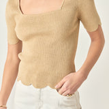 Scalloped Hem Square Neck Sweater
