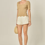 Scalloped Hem Square Neck Sweater