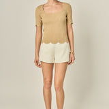 Scalloped Hem Square Neck Sweater