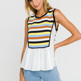 Color Block Sweater Poplin Mixed Top- Sold Out