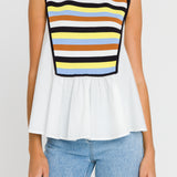 Color Block Sweater Poplin Mixed Top- Sold Out