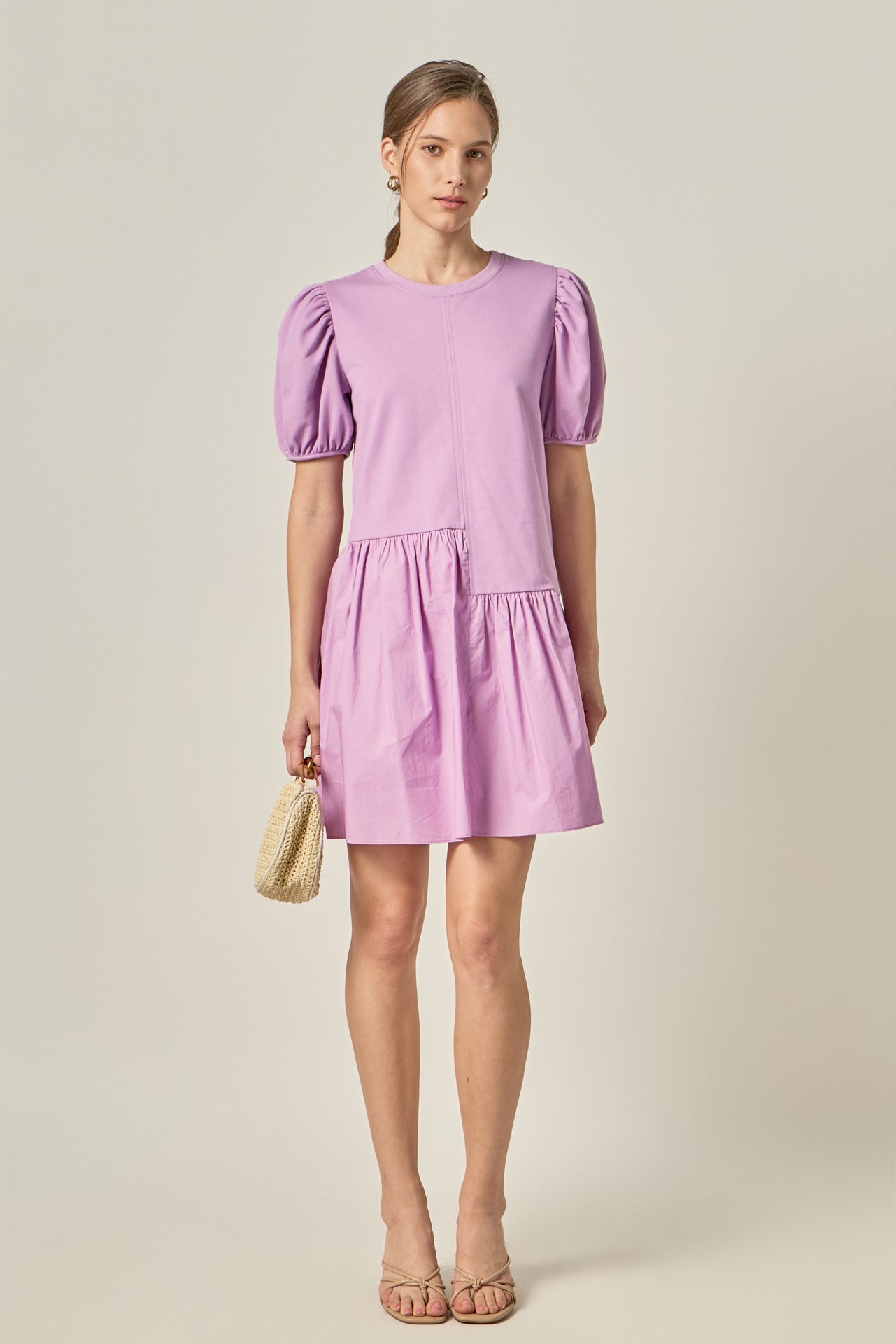 english factory poplin combo knit mini dress English Factory Women's Poplin Combo Knit Dress