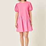 Knit Woven Mixed Dress in Pink