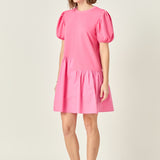 Knit Woven Mixed Dress in Pink