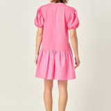 Knit Woven Mixed Dress in Pink