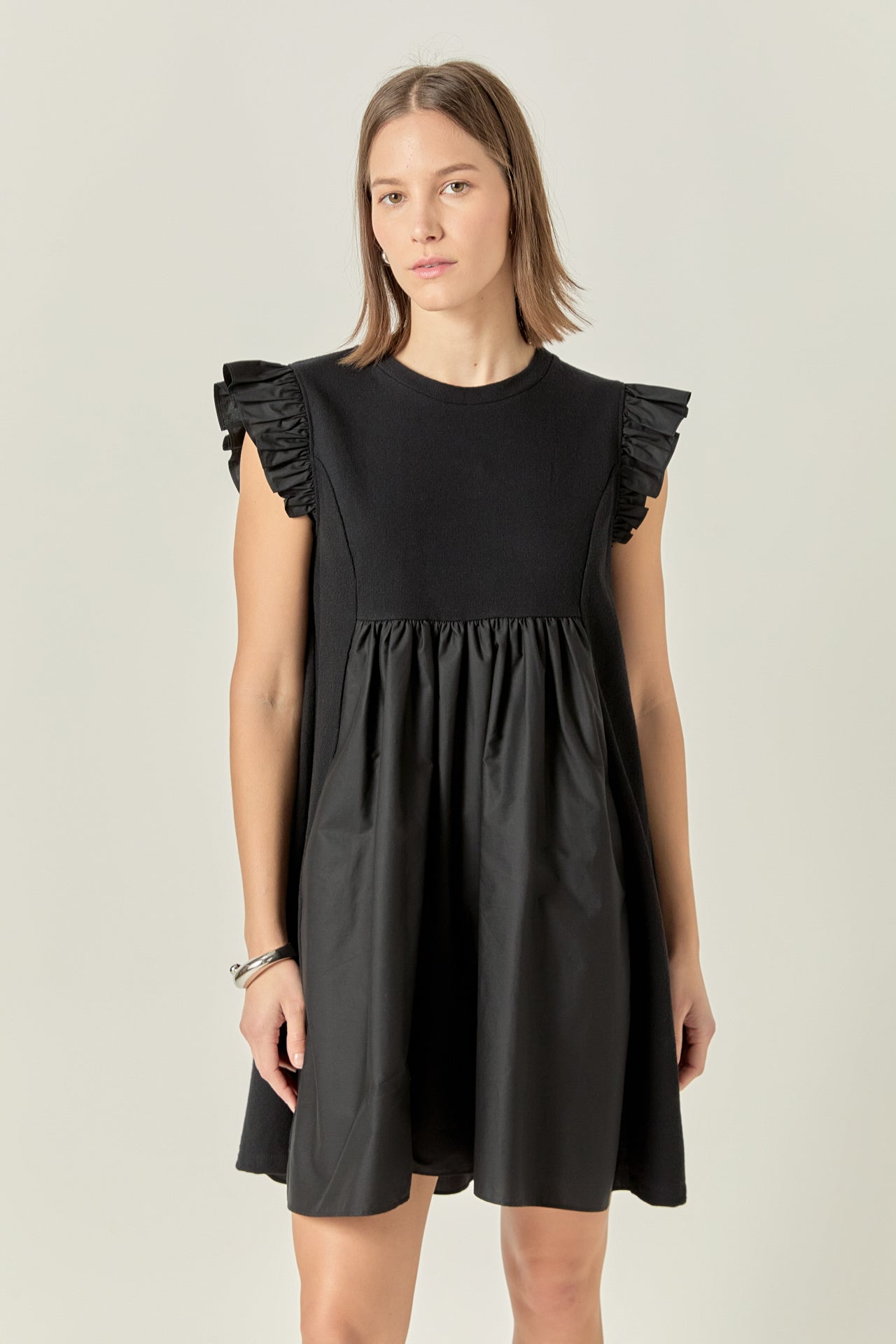 Mixed Media Ruffle Sleeve Mini Dress – English Factory