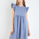 Mixed Media Ruffle Sleeve Mini Dress