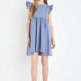 Mixed Media Ruffle Sleeve Mini Dress