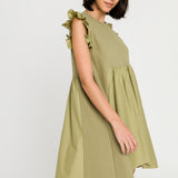 Mixed Media Ruffle Sleeve Mini Dress - Sale