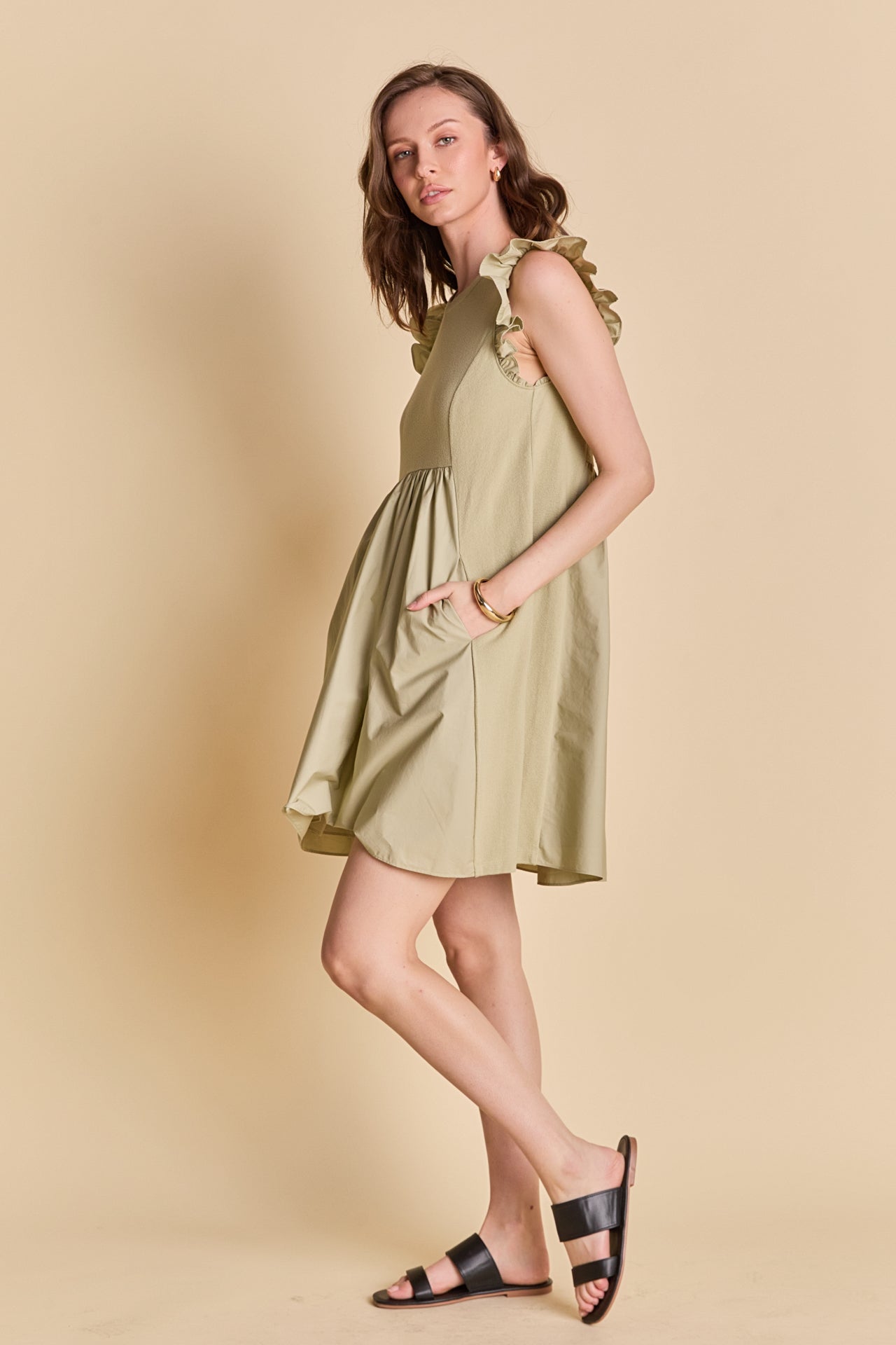 Mixed Media Ruffle Sleeve Mini Dress – English Factory