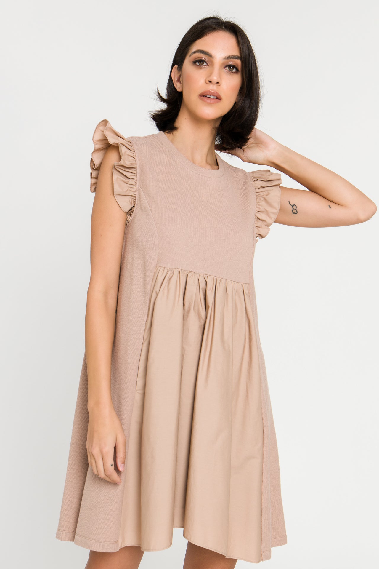 Mixed Media Ruffle Sleeve Mini Dress – English Factory