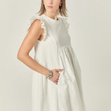 Mixed Media Ruffle Sleeve Mini Dress