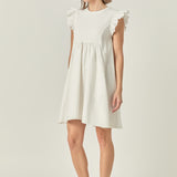 Mixed Media Ruffle Sleeve Mini Dress