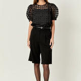 Sheer Plaid Puff Sleeve Top