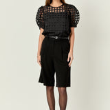 Puff Sleeve Plaid Sheer Top