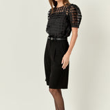 Sheer Plaid Puff Sleeve Top