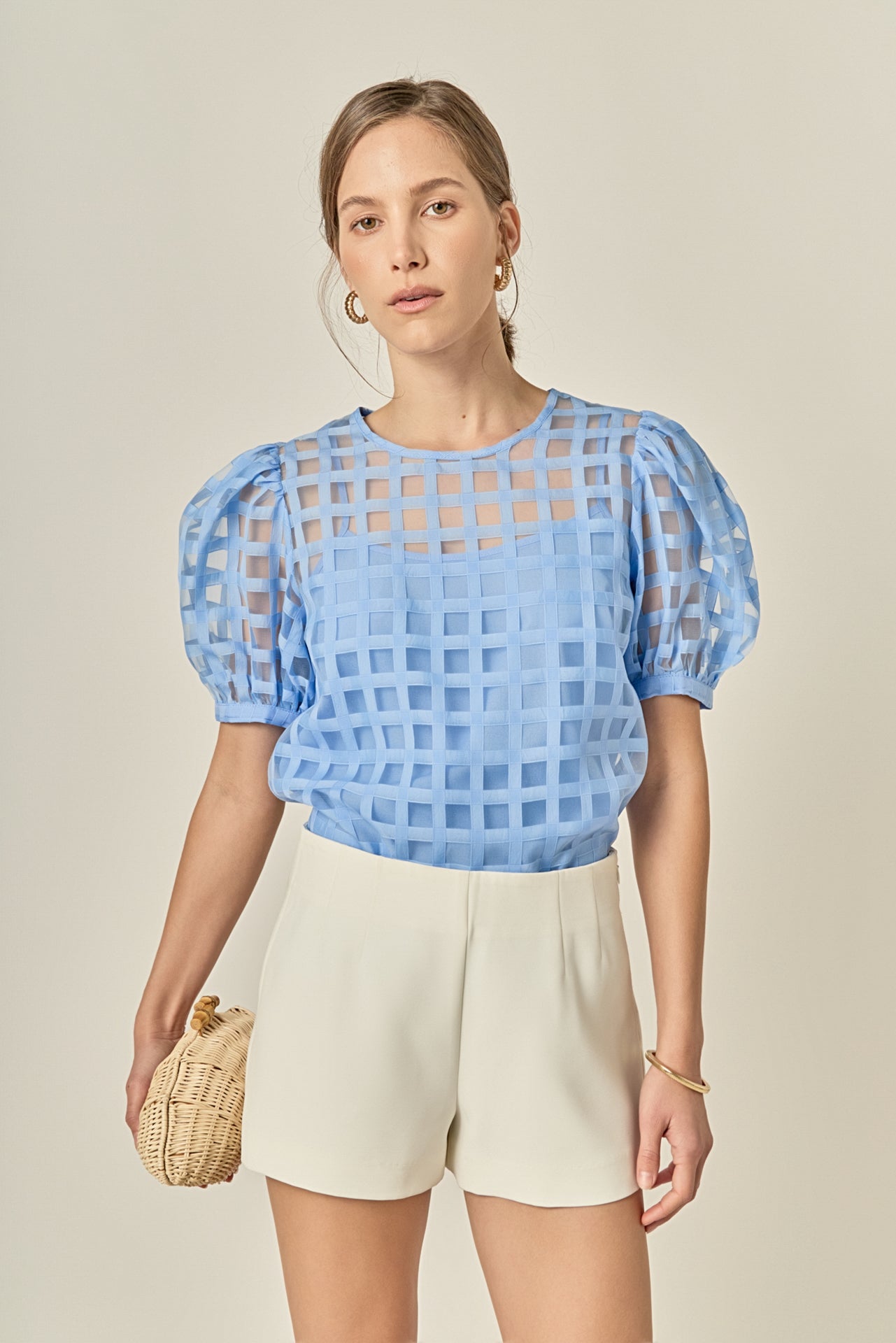 トップス Sheer Jacquard 2way Puff Sleeve Tops MAISON SPECIAL