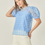Plaid Sheer Puff Sleeve Top
