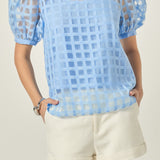 Plaid Sheer Puff Sleeve Top
