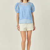 Plaid Sheer Puff Sleeve Top