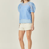 Plaid Sheer Puff Sleeve Top