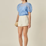 Puff Sleeve Plaid Sheer Top
