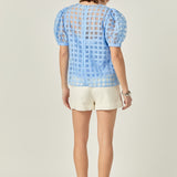 Plaid Sheer Puff Sleeve Top
