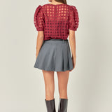 Puff Sleeve Plaid Sheer Top