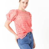 Puff Sleeve Plaid Sheer Top