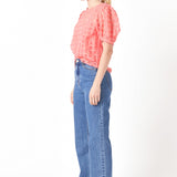 Puff Sleeve Plaid Sheer Top