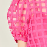 Puff Sleeve Plaid Sheer Top