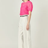 Puff Sleeve Plaid Sheer Top