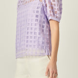 Plaid Sheer Puff Sleeve Top