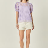 Plaid Sheer Puff Sleeve Top