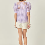 Plaid Sheer Puff Sleeve Top