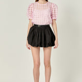 Puff Sleeve Plaid Sheer Top