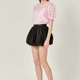 Puff Sleeve Plaid Sheer Top